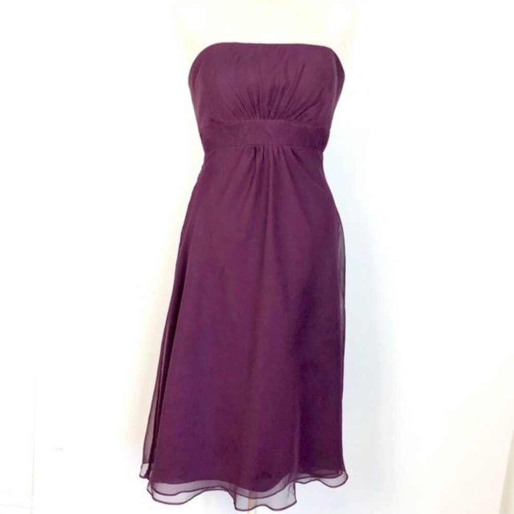 Strapless Plum Midi Dress - Elegant Women’s Evening Dress